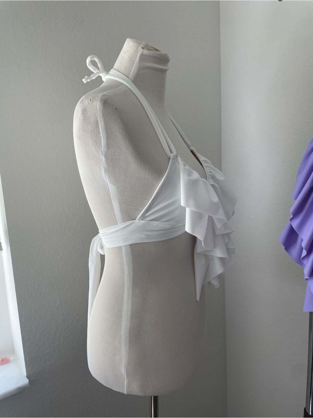 White Ruffled Halter Swim Top - Picture 6 of 6